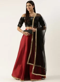 Teen Girls Maroon N Black Chinon Embroidered Lehenga Set Festive Wear -Mahra Clothing Shop Maroon N Black Chinon Embroidered Lehenga Set GHBS02209706 u