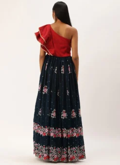 Teen Girls Maroon N Blue Sequins Georgette Gown Festive Wear -Mahra Clothing Shop Maroon N Blue Sequins Georgette Gown IWBS02301005 b