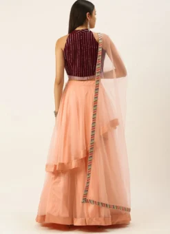 Teen Girls Maroon N Peach Halter Neck Lehenga Party Wear -Mahra Clothing Shop Maroon N Peach Halter Neck Lehenga GHBS02201264 b
