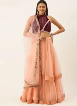 Teen Girls Maroon N Peach Halter Neck Lehenga Party Wear -Mahra Clothing Shop Maroon N Peach Halter Neck Lehenga GHBS02201264 u