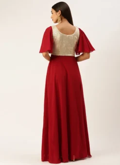 Teen Girls Maroon N Silver Sequins Embroidered Georgette Gown Party Wear -Mahra Clothing Shop Maroon N Silver Sequins Embroidered Georgette Gown IWBS02301734 b