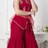 Teen Girls Maroon N White Georgette Sequins Palazzo Set Festive Wear
