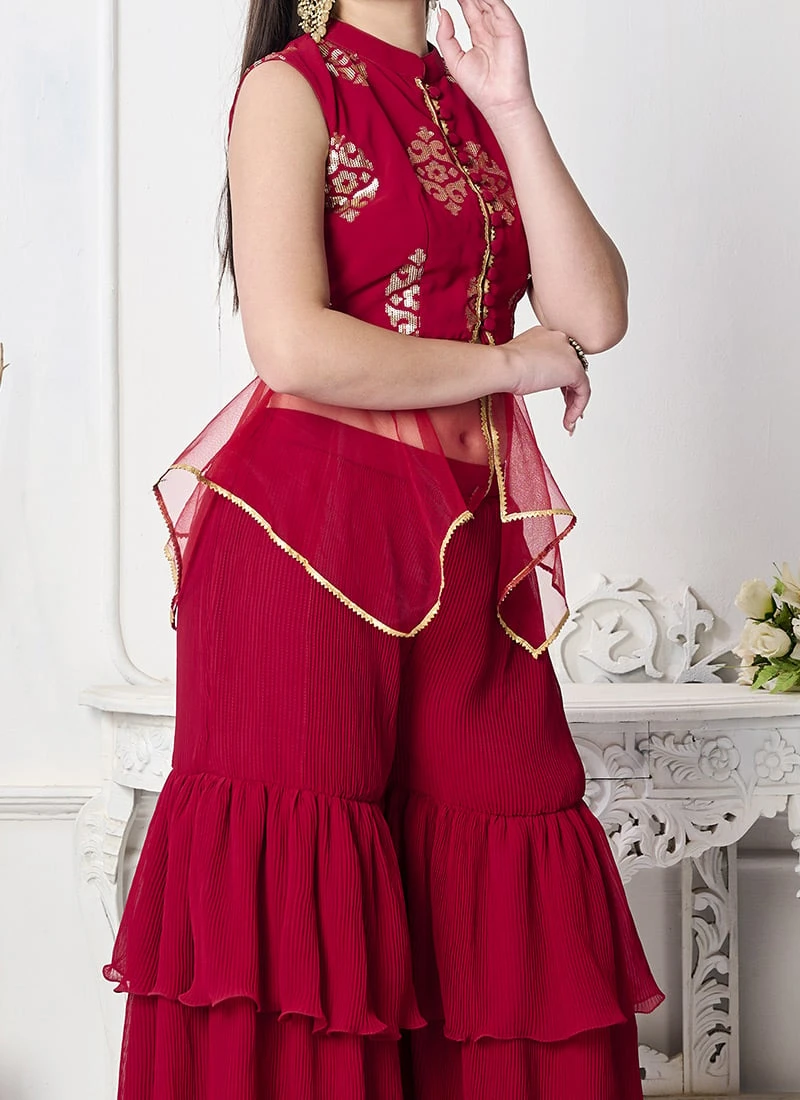 Bottom From Maroon N White Georgette Sequins Palazzo Set After Six Wear 1 Bottom From Maroon N White Georgette Sequins Palazzo Set After Six Wear