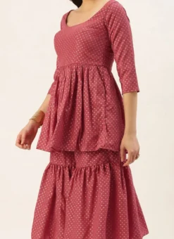 Teen Girls Maroon Nylon Jacquard Gharara Set Festive Wear