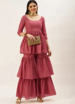 Dupatta From Maroon Nylon Jacquard Gharara Set After Six Wear -Mahra Clothing Shop Maroon Nylon Jacquard Gharara Set SLBS02209636 u 1