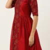 Teen Girls Maroon Printed Kurta Set Festive Wear