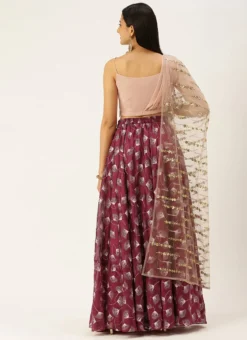 Maroon Satin N Pink Draped Style Lehenga Party Wear -Mahra Clothing Shop Maroon Satin N Pink Draped Style Lehenga GHBS02205064 b