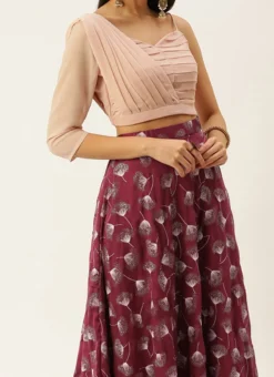 Maroon Satin N Pink Draped Style Lehenga Party Wear