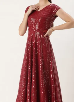 Maroon Sequins Embroidered Georgette With Keyhole Wedding Wear