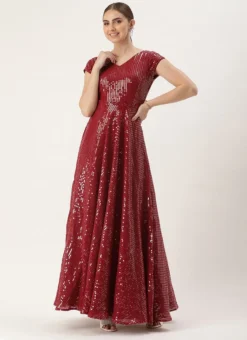 Maroon Sequins Embroidered Georgette With Keyhole Wedding Wear -Mahra Clothing Shop Maroon Sequins Embroidered Georgette With Keyhole IWBS02304996 u