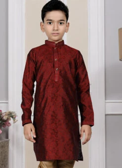 Maroon Silk Printed Kurta Pyjama Party Wear -Mahra Clothing Shop Maroon Silk Printed Kurta Pyjama KDMRG13029 b