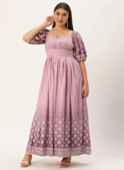 Mauve Art Silk Digital Printed Dress Party Wear -Mahra Clothing Shop Mauve Art Silk Digital Printed Dress DRBS02304077 u