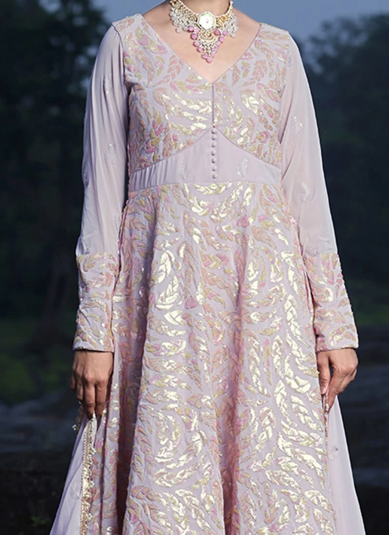 Teen Girls Mauve Embroidered Georgette Anarkali Suit Wedding Wear 1 Teen Girls Mauve Embroidered Georgette Anarkali Suit Wedding Wear