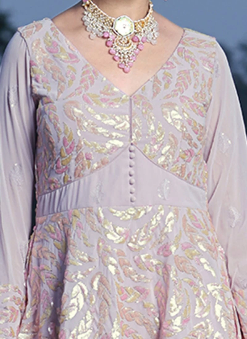 Teen Girls Mauve Embroidered Georgette Anarkali Suit Wedding Wear 5 Teen Girls Mauve Embroidered Georgette Anarkali Suit Wedding Wear - Image 5