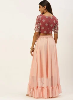 Teen Girls Mauve Embroidered N Peach Crop Top N Skirt Party Wear -Mahra Clothing Shop Mauve Embroidered N Peach Crop Top N Skirt IWBS02203477 b