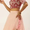 Teen Girls Mauve Embroidered N Peach Crop Top N Skirt Party Wear