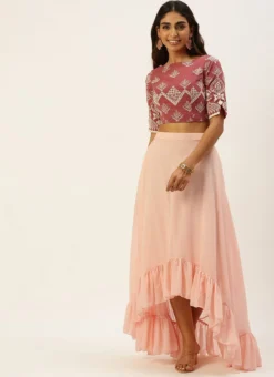 Teen Girls Mauve Embroidered N Peach Crop Top N Skirt Party Wear -Mahra Clothing Shop Mauve Embroidered N Peach Crop Top N Skirt IWBS02203477 u