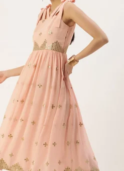 Mauve Embroidered Strap Neck Dress After Six Wear