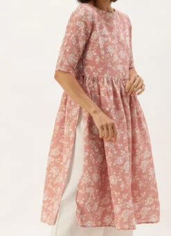 Mauve Floral Printed Kurta Set Festive Wear