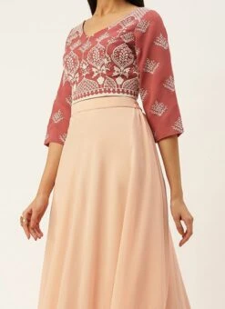 Teen Girls Mauve N Burgundy Embroidered V NeckLehenga Set Festive Wear