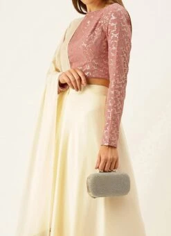 Teen Girls Mauve N Off White Embroidered Lehenga Set Wedding Wear