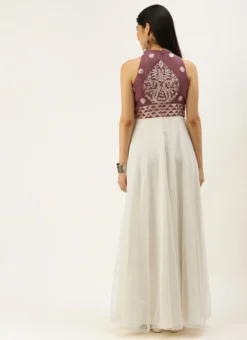 Mauve N White Embroidered Gown Festive Wear -Mahra Clothing Shop Mauve N White Embroidered Gown IWBS02207337 b