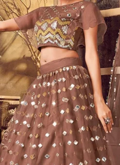 Mauve Net Designer Umbrella Lehenega Party Wear