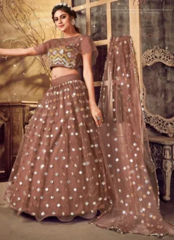 Mauve Net Designer Umbrella Lehenega Party Wear -Mahra Clothing Shop Mauve Net Designer Umbrella Lehenega GHSAJ1034 u