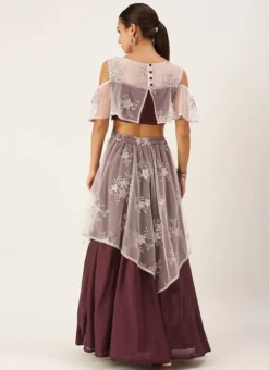 Teen Girls Mauve Net Embroidered Handkerchief Style Skirt Set Wedding Wear -Mahra Clothing Shop Mauve Net Embroidered Handkerchief Style Skirt Set IWBS02008788 b