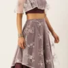 Teen Girls Mauve Net Embroidered Handkerchief Style Skirt Set Wedding Wear