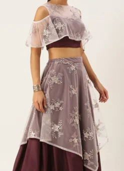 Teen Girls Mauve Net Embroidered Handkerchief Style Skirt Set Wedding Wear