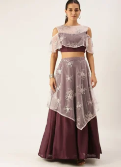 Teen Girls Mauve Net Embroidered Handkerchief Style Skirt Set Wedding Wear -Mahra Clothing Shop Mauve Net Embroidered Handkerchief Style Skirt Set IWBS02008788 u