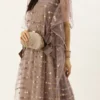 Teen Girls Mauve Net Embroidered Kaftan Style Gown Party Wear