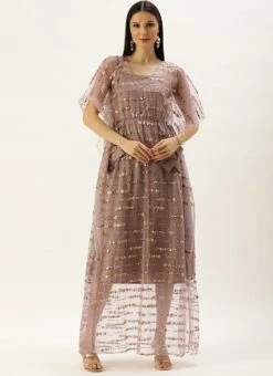 Teen Girls Mauve Net Embroidered Kaftan Style Gown Party Wear -Mahra Clothing Shop Mauve Net Embroidered Kaftan Style Gown IWBS02205988 u 1
