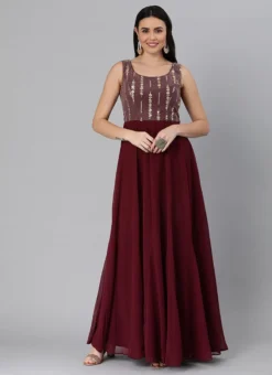Mauve Net Sequins N Burgundy Godet Dress Festive Wear Wedding Wear -Mahra Clothing Shop Mauve Net Sequins N Burgundy Godet Dress DRBS02205032 u 1