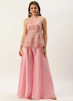 Teen Girls Mauve Net Sequins Peplum Top N Sharara Set Festive Wear -Mahra Clothing Shop Mauve Net Sequins Peplum Top N Sharara Set IWBS02203569 u