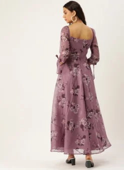 Mauve Organza Digital Printed Cowl Style Dress After Six Wear -Mahra Clothing Shop Mauve Organza Digital Printed Cowl Style Dress DRBS02210000 b