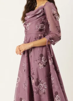 Mauve Organza Digital Printed Cowl Style Dress After Six Wear