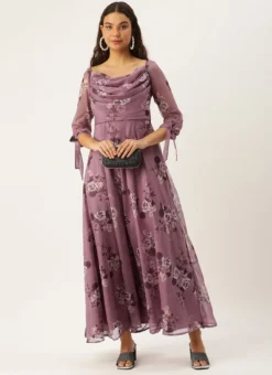Mauve Organza Digital Printed Cowl Style Dress After Six Wear -Mahra Clothing Shop Mauve Organza Digital Printed Cowl Style Dress DRBS02210000 u