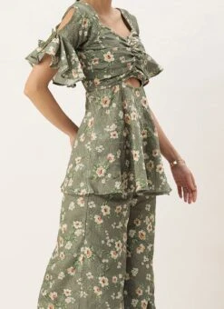 Teen Girls Mehndi Green Georgette Printed Palazzo Suit Festive Wear