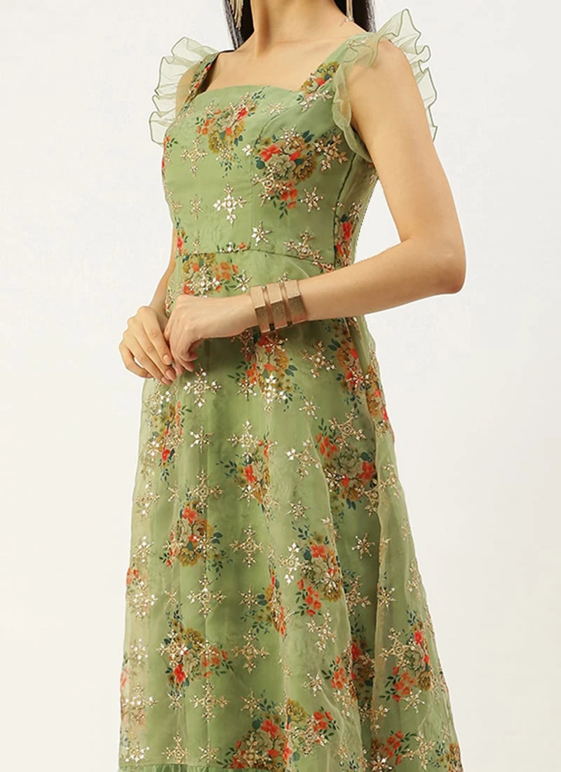 Teen Girls Mint Green Embroidered Gathered Style Gown Party Wear 1 Teen Girls Mint Green Embroidered Gathered Style Gown Party Wear