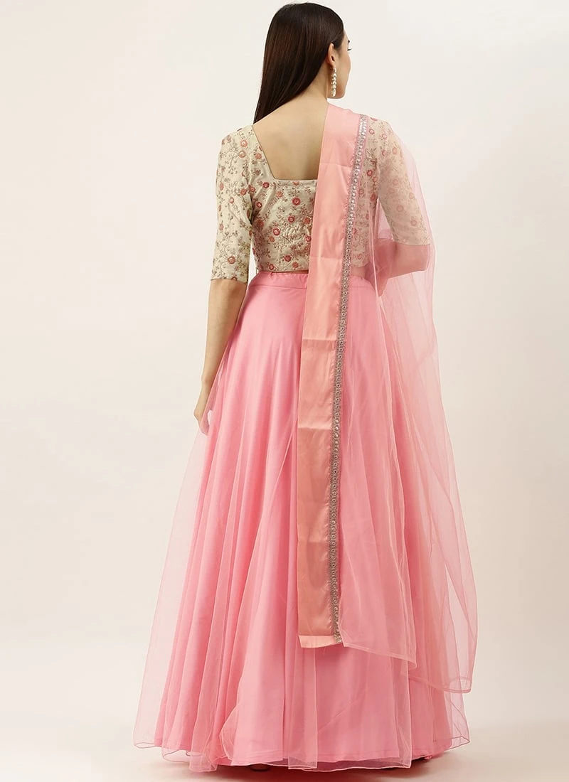 Teen Girls Mint Green Embroidered N Peach Net Lehenga Festive Wear 4 Teen Girls Mint Green Embroidered N Peach Net Lehenga Festive Wear - Image 4