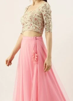 Teen Girls Mint Green Embroidered N Peach Net Lehenga Festive Wear