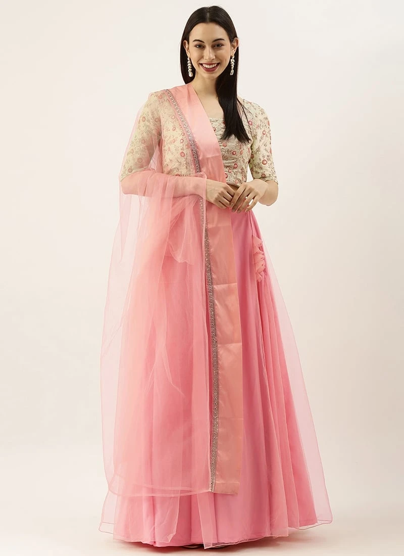 Teen Girls Mint Green Embroidered N Peach Net Lehenga Festive Wear 3 Teen Girls Mint Green Embroidered N Peach Net Lehenga Festive Wear - Image 3