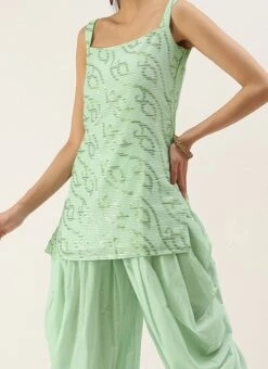 Teen Girls Mint Green Georgette Embroidered Dhoti Suit Festive Wear