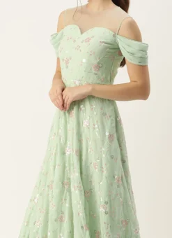 Teen Girls Mint Green Georgette Embroidered Gown Festive Wear