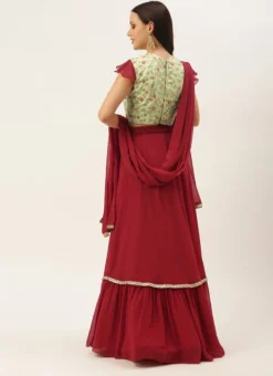 Teen Girls Mint Green N Maroon Embroidered Lehenga Set Party Wear -Mahra Clothing Shop Mint Green N Maroon Embroidered Lehenga Set GHBS02105374 b