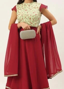 Teen Girls Mint Green N Maroon Embroidered Lehenga Set Party Wear