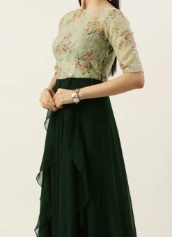 Teen Girls Mint Green Organza Digital Printed Green Gown Party Wear