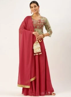 Teen Girls Mint Green Organza Embroidered N Pink Lehenga Party Wear -Mahra Clothing Shop Mint Green Organza Embroidered N Pink Lehenga GHBS02204723 u